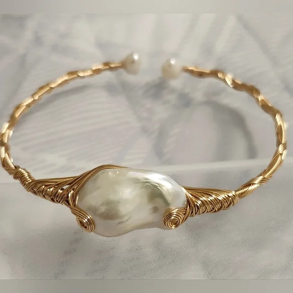 18k Gold Plated Bohemian Style Fresh Water Pearl Bracelet Purity & Inner Wisdom - Picture 1 of 3
